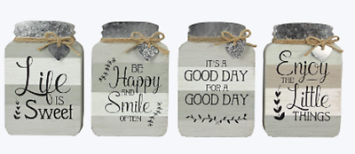 #ad 4 Large Inspirational Wooden Mason Jar Wall Art Signs Rustic Country Home Decor $27.98