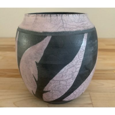 #ad Earth Art Table Vase Richard Dye Multicolor Floral Raku Pottery 6in X 4 in NEW $39.00
