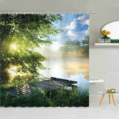 Landscape Shower Curtains Mountain River Wall Bathroom Natural Scenery Curtains $98.10