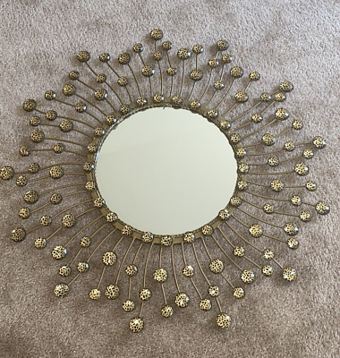 #ad Heavy Starburst Sunburst Mirror Wall Art Round Metal Brass 23quot; Rare $125.00