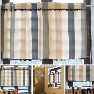 #ad Vintage Half Curtain Pom Pom Kitchen Cafe Cabinet Curtain Short Window Drape $15.82