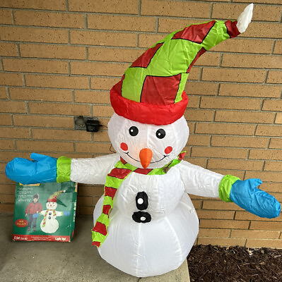 #ad Vintage Big Lots Winter Delight Snowman Inflatable Decoration Winter 4 Feet $47.99