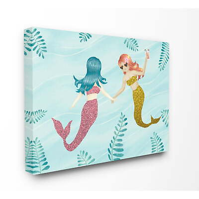 #ad Mermaid Hang Out Kids Nursery Blue Design Canvas Wall Art $26.06