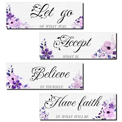 #ad Purple Flower Wall Decor Wooden Floral Inspirational Wall Art Decorations $29.07