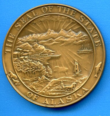 #ad 1959 Alaska State Seal Vintage Bronze 2.5quot; 49th State Medallic Art Co MACO $44.95