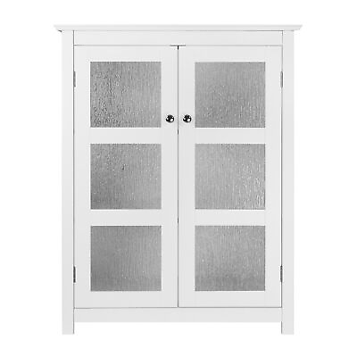 #ad Bathroom Cabinet Freestanding 2 Glass Doors Storage Kitchen White $169.99