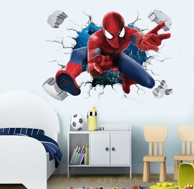 #ad Spider Man Wall Stickers For Kids Room Hom Bedroom Pvc Decor Cartoon Movie AU $11.99