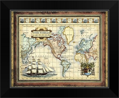 #ad Map of the World Black Framed Wall Art Print Map Home Decor $54.99