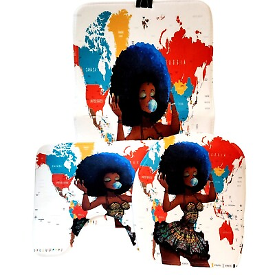 #ad African Woman Blue Afro World Map Graphic Bathroom Decor 3pc Set NEW Unused $21.47