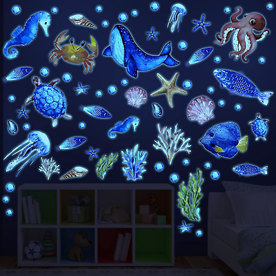 #ad #ad 97 Pieces Glow in The Dark Sea Wall Decal Stickers Fish Glow Wall Stickers Ocean $18.26