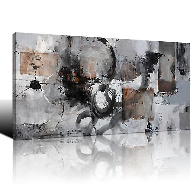 #ad Pogusmavi Large Wall Art Abstract Black And Grey Canvas Wall Art Living Room ... $233.58
