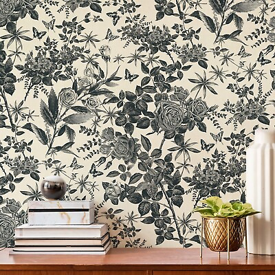 #ad Black Floral Leaves Home Decor Wallpaper 17.3quot;X118quot; Retro PVC Cabinet Sticker $17.99