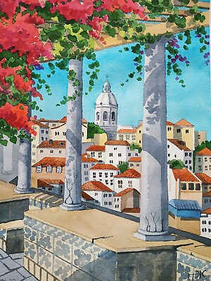 Lisbon Painting Portugal Art Watercolor Original Art Large Art 16x12quot; $170.00