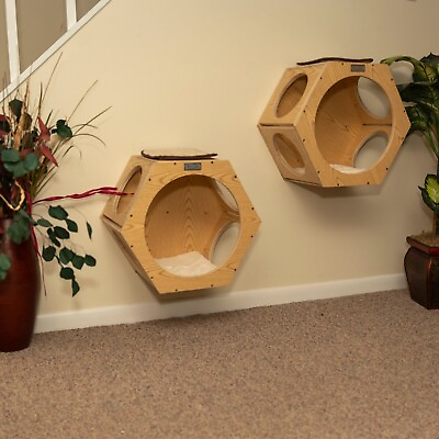 #ad New Wall Tree Set of 2 Armarkat hexagon shaped condo for cats 4 openings $119.00