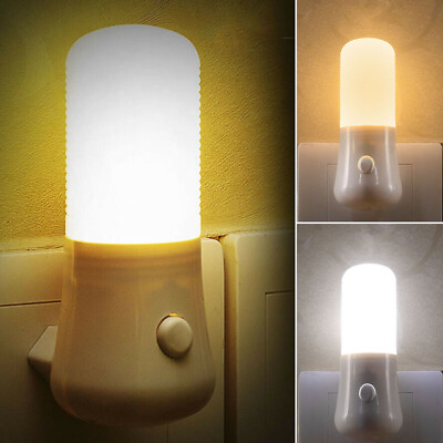 Plug in LED Induction Sensor Night Light Brightness Wall Bedroom Socket Lamp $2.56