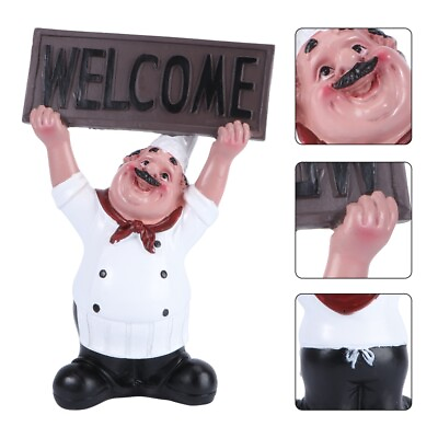 #ad Welcome Board Sign Resin Chef Figurine Chef Ornaments Kitchen $20.67