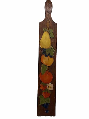 #ad Vintage Hand Painted Fruit Wood Kitchen Wall Art Decor Plaque Cottage Core MCM $36.99