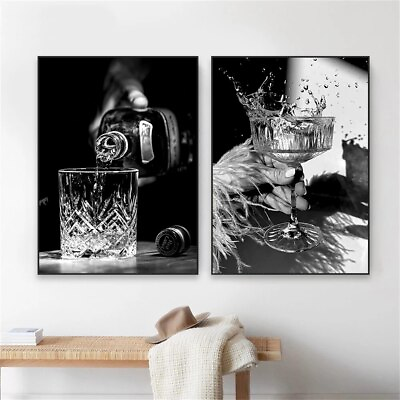#ad Black and White Fashion Print Whisky Poster Bar Wall Decor Canvas Painting Mural $5.63