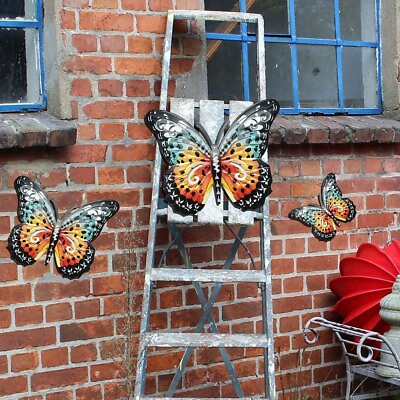 #ad 1 Pcs Metal Butterfly Wall Decor Color Outdoor Garden Home Decor Wall Art $11.13