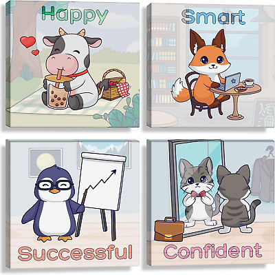#ad #ad Inspirational and Cute Canvas Wall Art FRAMED 12X12 Inches Set of 4 – Ideal f $52.02