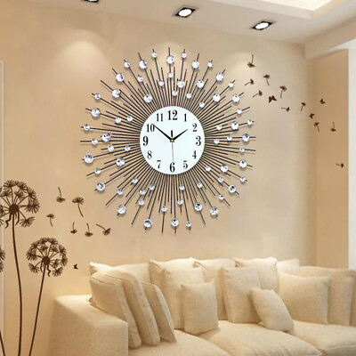 Careful design Wall Clock Vintage Metal Crystal Sunburst Diamond Quartz 60x60 cm $25.00