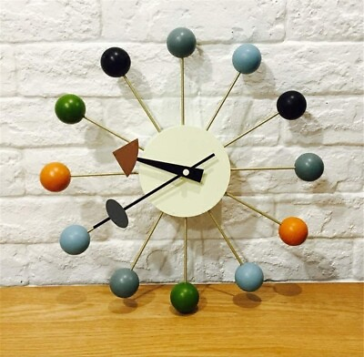 #ad Wood Ball Wall Clock 13 in George Nelson Style Mid Century Modern living room $59.99