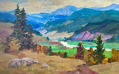 #ad Original Painting Vintage Home Decor Wall Art River Mountain Nature Artwork View $240.00