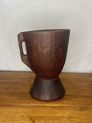 #ad Vintage African Milk Pot Jug Touareg Hand Carved Folk Rustic Art Vessel Vase $246.40