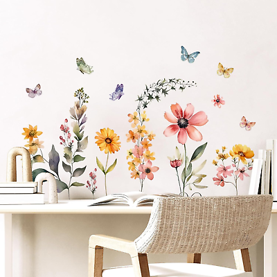 #ad Garden Flowers Wall Decals Colorful Wildflower Floral Wall Stickers Peel and Sti $19.58