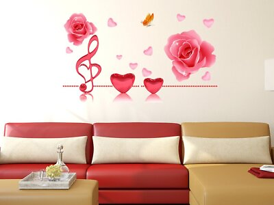 #ad Music Notes Roses And Hearts Wall Stickers Baby Room Bedroom Decals Vinyl Decor $15.99