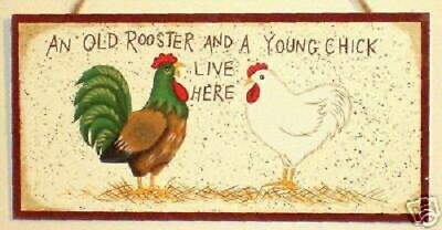 #ad AN Old Rooster and Young Chick Live Here Country Rustic Farmhouse Home Decor $4.59