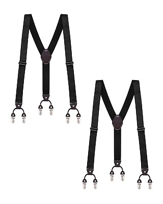 #ad Buyless Fashion Satin Men 2 Pack Suspender 48quot; Adjustable 6 Clip Y Leather End $25.97