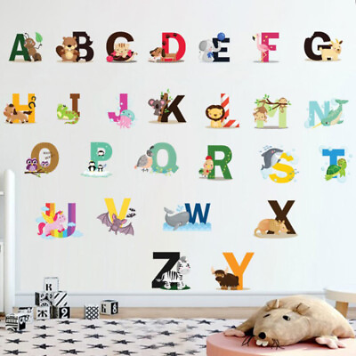 #ad Cartoon Jungle Wild 26 Letters Alphabet Animals Wall Stickers for Kids Rooms ❤TH C $7.49