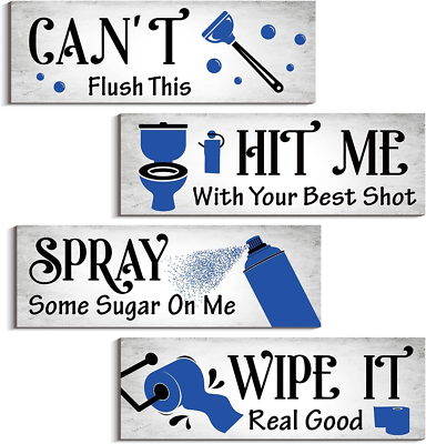 #ad Bathroom Wall Decor 4 Pieces Funny Bathroom Rules Signs Decor Blue and Grey Far $33.12
