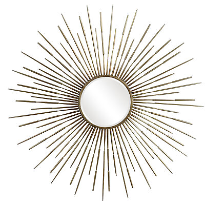 #ad Mid Century Modern Sunburst Wall Mirror Antiqued Gold Starburst Large Oversize $635.80