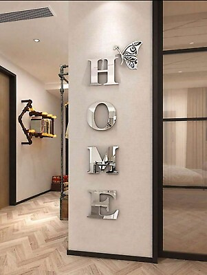 #ad 1 Set Of 5pcs 3d Mirror Decoration Wall Stickers With quot;Homequot; $16.00