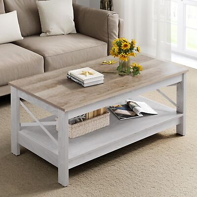 #ad 39quot; Farmhouse Wood Coffee Table Rectangular with Storage Rustic For Living Room $69.99