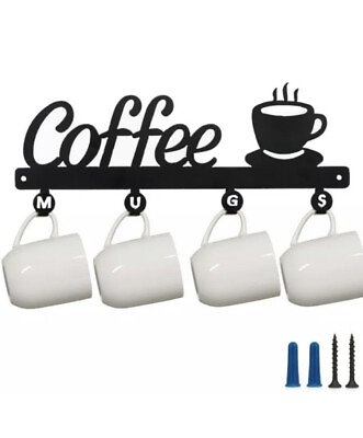 #ad Coffee Decor Sign Coffee Mugs Themed Kitchen Metal Rack Mug Holder Cups $94.95