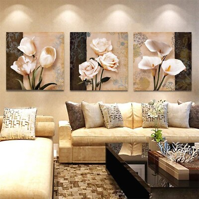 #ad Home Decor Modern Wall Sticker Oil Painting Classical 3X Bedroom Flower $18.74