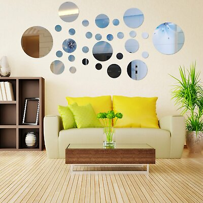 #ad 30X Removable 3D Mirror Wall Stickers Circle Decal Art Mural Home Room DIY Decor $8.09