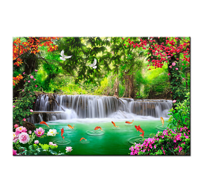 #ad Modern Home Decor HD Print Waterfall Landscape oil Painting Flower Art on Canvas $9.90