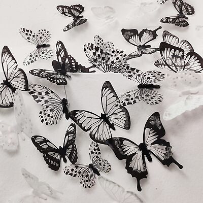 #ad 72 Pcs 3D Butterfly Wall Stickers Crystal White Black Butterfly Wall Decor R... $13.91