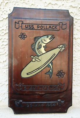 #ad 1964 USS POLLACK NUCLEAR SUBMARINE quot;NAVY ARTquot; HAND CARVED PLAQUE RARE $125.00