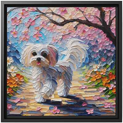 #ad #ad Wall Art Decor Canvas Print Oil Painting Dog Maltese Cherry Blossoms Flowers $188.77