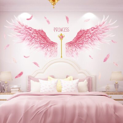Sweet Pink Wings Wall Sticker Wall Decals for Girls Bedroom Dormitory Decor $10.79