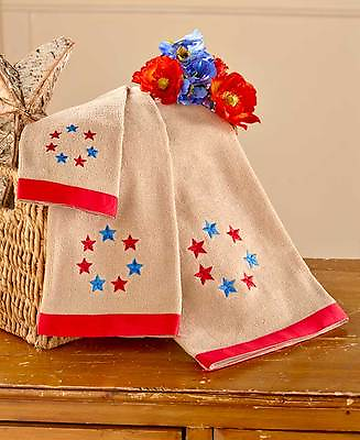 3 Pc. Primitive Embellished Bath Towels Set Country Stars Folk Art Towels Set $29.99