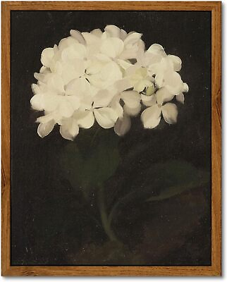 #ad Framed Wall Art Decoration Canvas Room Decor White Hydrangea Oil Painting Prints $39.00