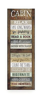 #ad #ad Cabin Rules Wood Rustic Wall Décor Sign 6x18 $37.40