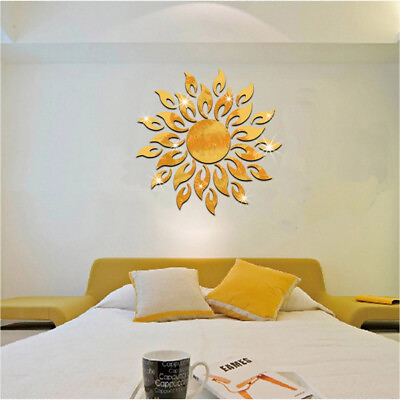 #ad Removable 3D Sun Pattern Mirror Surface Wall Sticker Decal Home Room Decoration $6.30