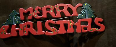 #ad Merry Christmas Wall Hanging Holiday Decor Sign Plaque Wood Cut Out Xmas Tree $14.38